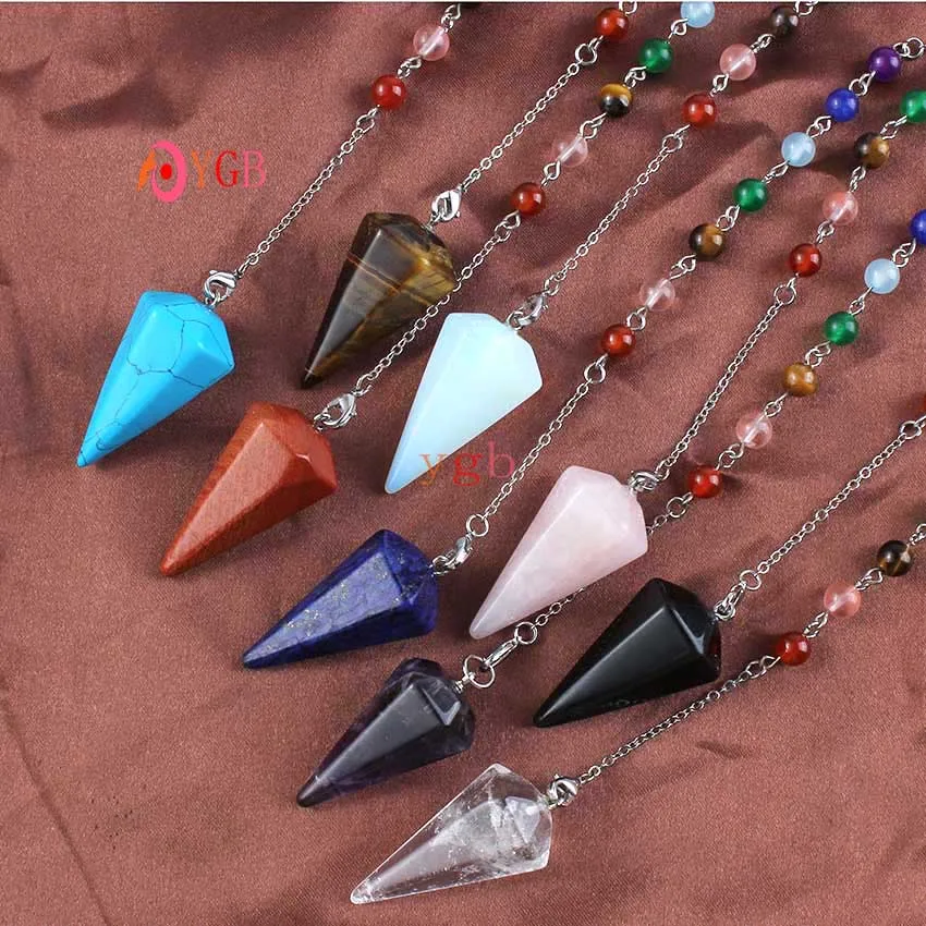 10Pcs Natural Mixture Stone Crystal Quartz Hexagonal Pyramid Reiki Pendulum Pendant 7 Chakra Divination Dowsing Amulet Jewelry