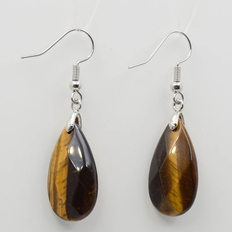 Women faceted Bead Natural Tiger Eye Stone Section Water Drop Hook Earrings Pink Crystal Amethysts Fashion Party Earring Jewelry
