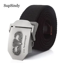 SupSindy Nouveaux hommes toile ceinture US parachutiste métal boucle armée militaire tactique ceintures pour hommes mode Jeans ceinture mâle sangle