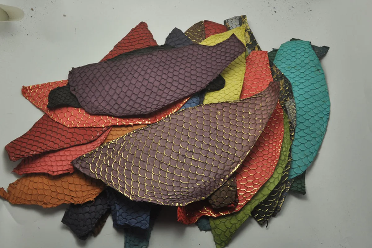 25*10cm Colorful Genuine Salmon fish skin leather piece multi color DIY bag belt shoes accessories