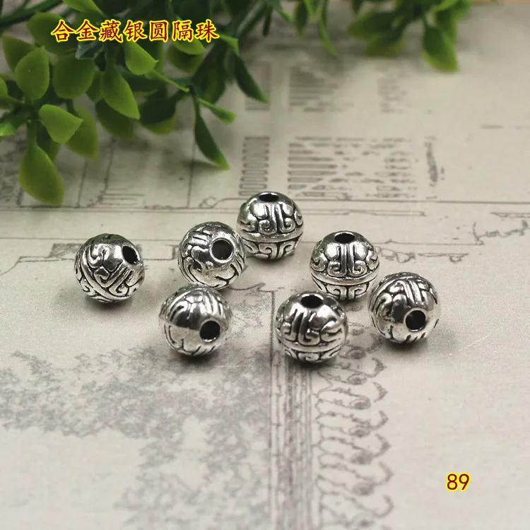 30pcs/lot Handmade Bracelet Beads Accessories 7mm Round Tibetan Silver Spacer Beads Beading Jewelry Making Decoration Charms