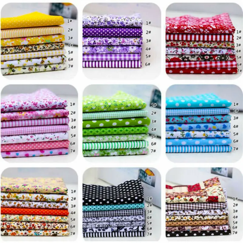 

7Pcs 100% Cotton Fabric Assorted Pre-Cut Floral Cloth Sewing Patchwork Bundle DIY Decor Needlework DIY Handmade Material 25*25cm