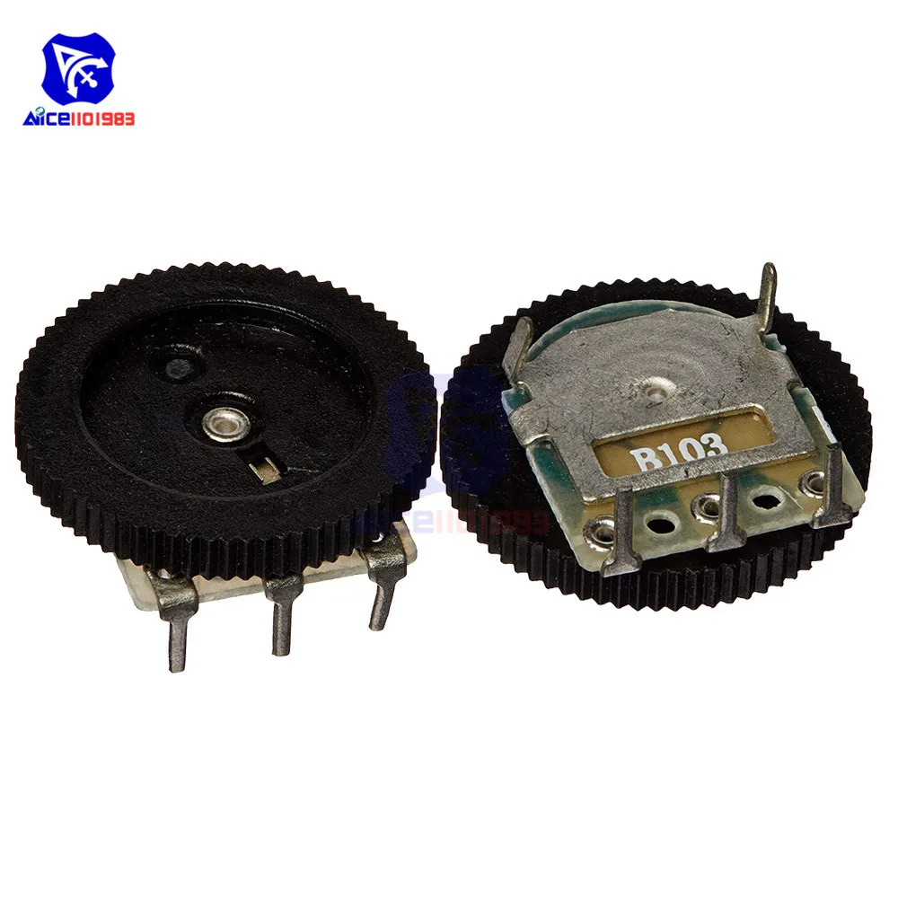 10PCS/Lot Volume Wheel Gear Potentiometer B103 10K Ohm 3-Pin Single Linear Dial Wheel Potentiometer Stereo Volume Level Control