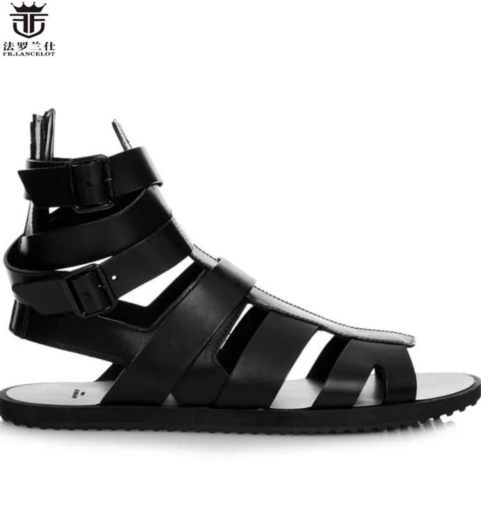 FR.LANCELOT new 2020 men gladiator sandals flat heel summer shoes real leather fretwork style male holiday sandals causal flats