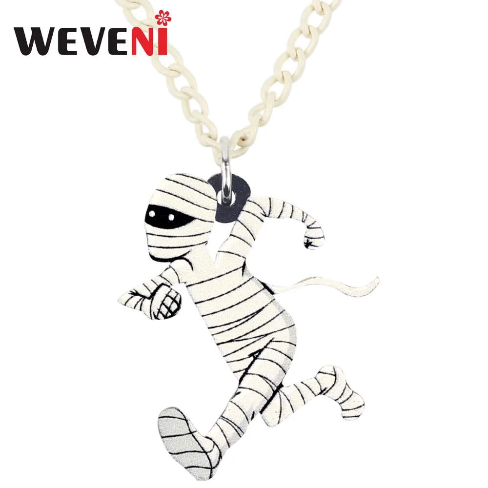 WEVENI Acrylic Halloween Running Mummy Zombie Necklace Pendant Chain Choker Collar Anime Femme Jewelry For Women Girls Dropship