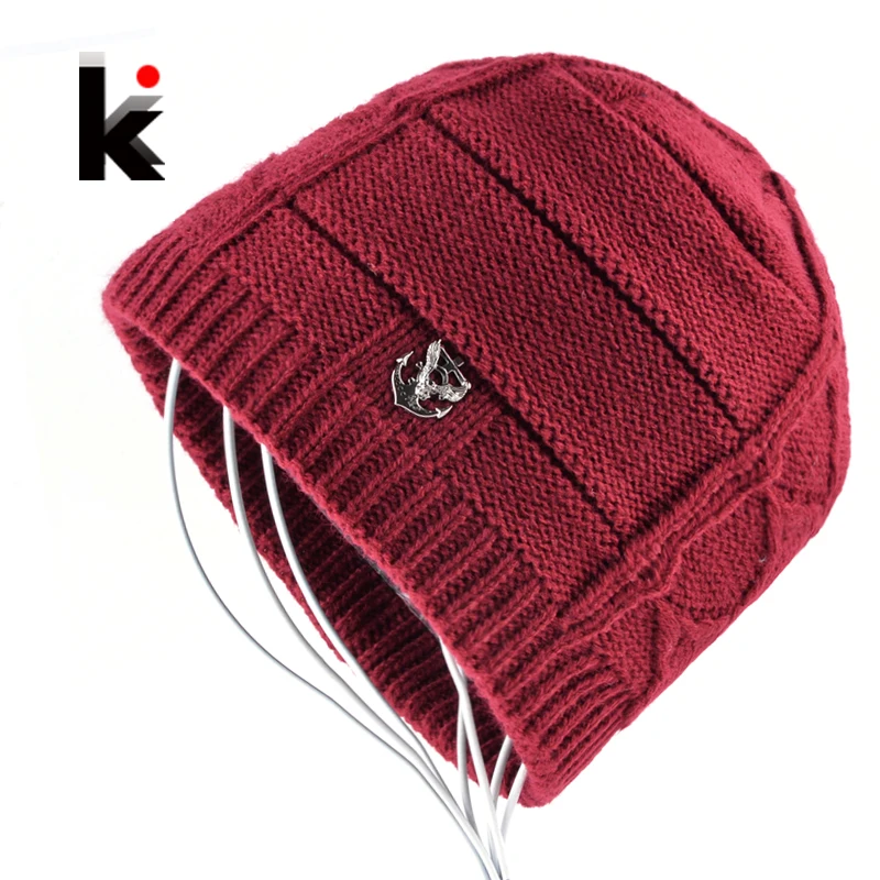 

2018 New Winter Hats Knitted Wool Skullies Beanies For Men Hip Hop Caps Boys Add Velvet Outdoor Casual Knit Warm Touca Inverno