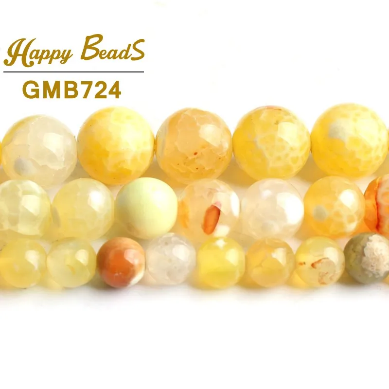 Yellow Fire Agates Natural Stone Beads Round Loose Spacer Bead For Jewelry Making 15\