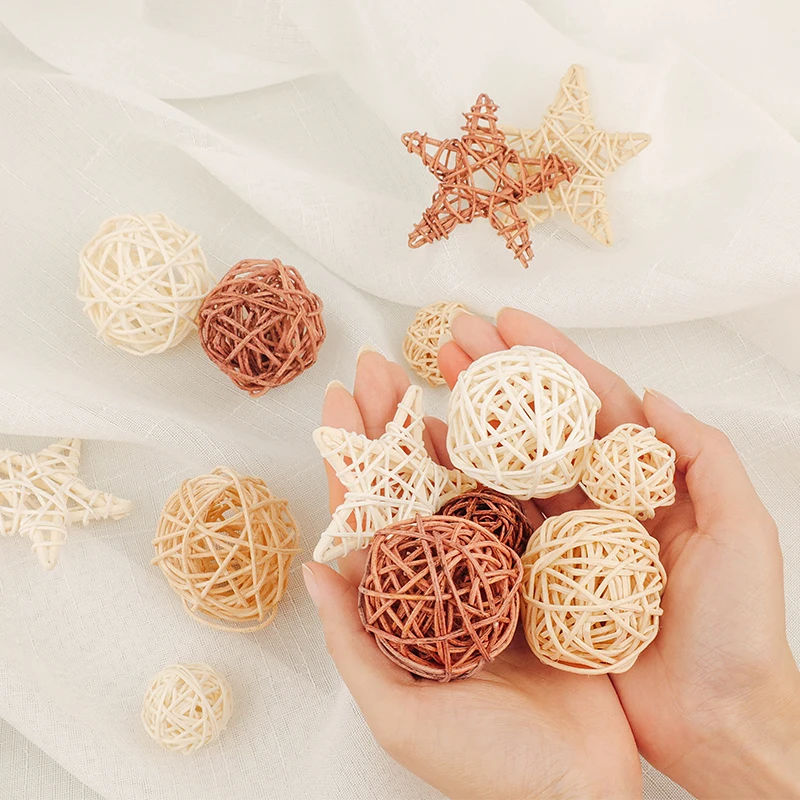 9 pcs/set Natural Rattan Wicker Balls Star ins Photography Props Shoot Background Accessories for Photo Studio Home Decoration