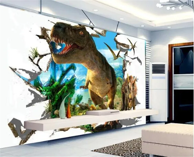 

Custom Photo Living room backdrop TV background wallpaper 3D stereoscopic dinosaur fantasy mural murals sofa backdrop