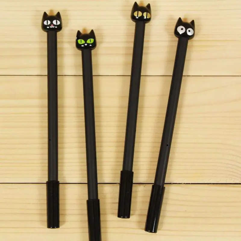 Jonvon Satone 5pcs Black Cat Pen Black Cat Doll Neutral Pen 0.5mm Cartoon Pattern Pen Gel Cute Korean Stationery School Supplies