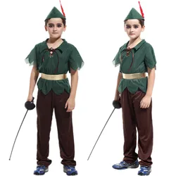 Green Man Robin Hood Peter Pan Cosplay Costume Boys Carnival Halloween Christmas Children Forest Prince Hunter Cosplay Clothes