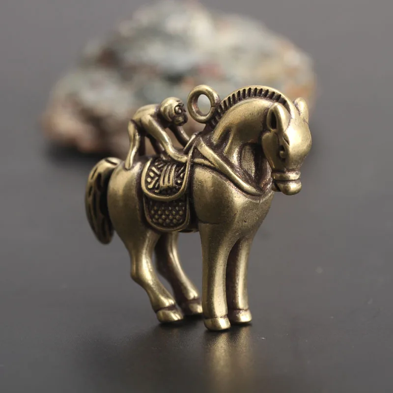 Creative Brass Horse And Monkey Cute Statue Key Chain Pendant Home Office Desktop Ornaments Funny Toys