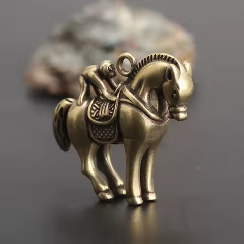 Creative Brass Horse And Monkey Cute Statue Key Chain Pendant Home Office Desktop Ornaments Funny Toys
