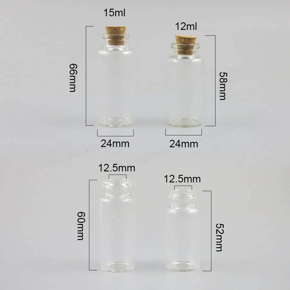 50 X  Empty Refillable Display Glass Bottle with Wood Cork 12cc 1/2OZ Crimp Neck Storage Decorative Craft Wishing Bottle