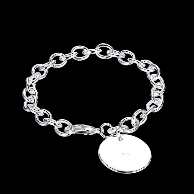 DOTEFFIL 925 Sterling Silver Circle Tag Bracelet Woman Fashion Wedding Engagement Party Jewelry