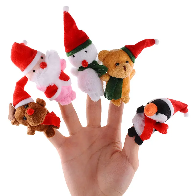 

100pcs/set Wholesale Christmas Santa Claus Snowman Dear Bear Penguin Finger Puppets Plush Toys Doll