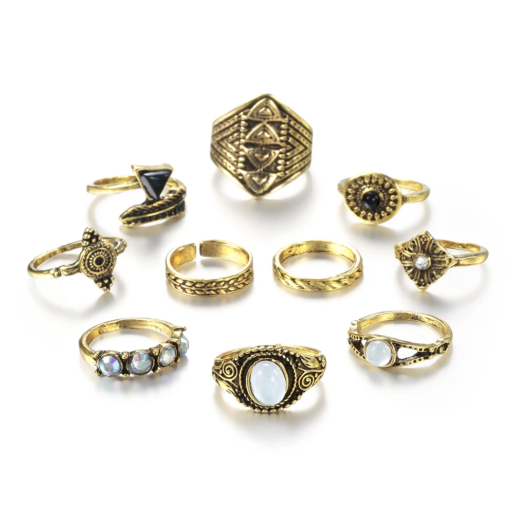 Meyfflin Vintage Knuckle Ring Set for Women Fashion Anel Aneis Bague Femme Stone  Midi Finger Rings Boho Jewelry 10pcs/Set