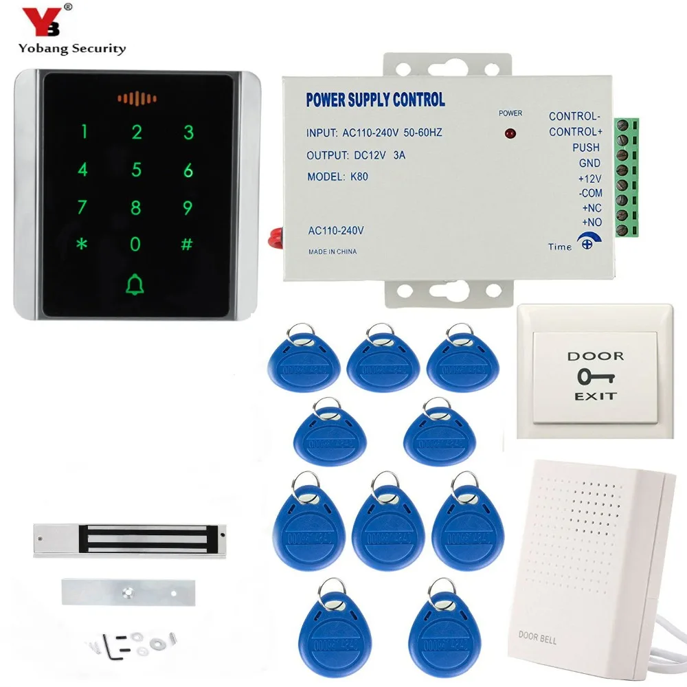 

Yobang Security RFID Door Access Control System Kit Set metal access control keypad with 180KG magnetic lock+power+exit switch