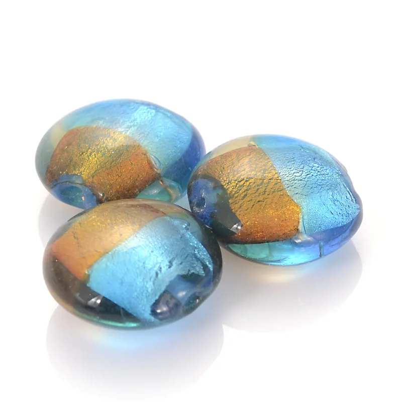5 Pcs 20x10MM Tinfoi Flat Round Disc Foiled Handmade Glass Lampwork Spacer Beads For Diy Jewelry Making Accessories