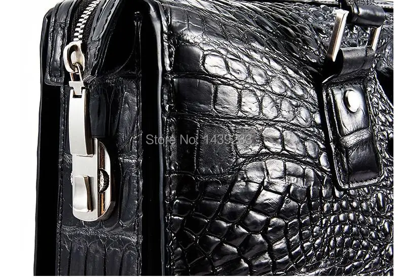 Tailand Import 100% Genuine/Real Crocodile Skin Men Briefcase Laptop Bag, Top Luxury Men Business bag Black, Free Shipping