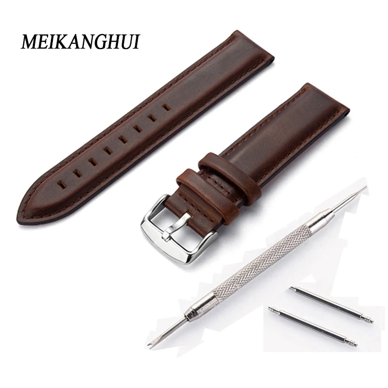 

High quality genuine leather watchband with tray bracelet with stainless steel buckle for fossil PA handmade Watch 12 18 20 mm