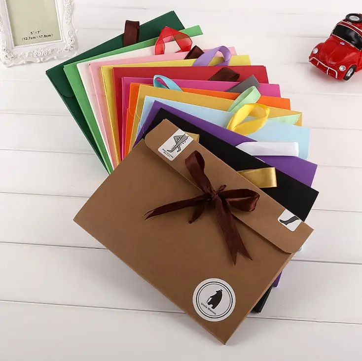 150PCS Large Ribbon Kraft Paper Envelope Bag Handkerchief Silk Scarf Packing Boxes Gift Wrap Bag 24*18*0.7cm SN609