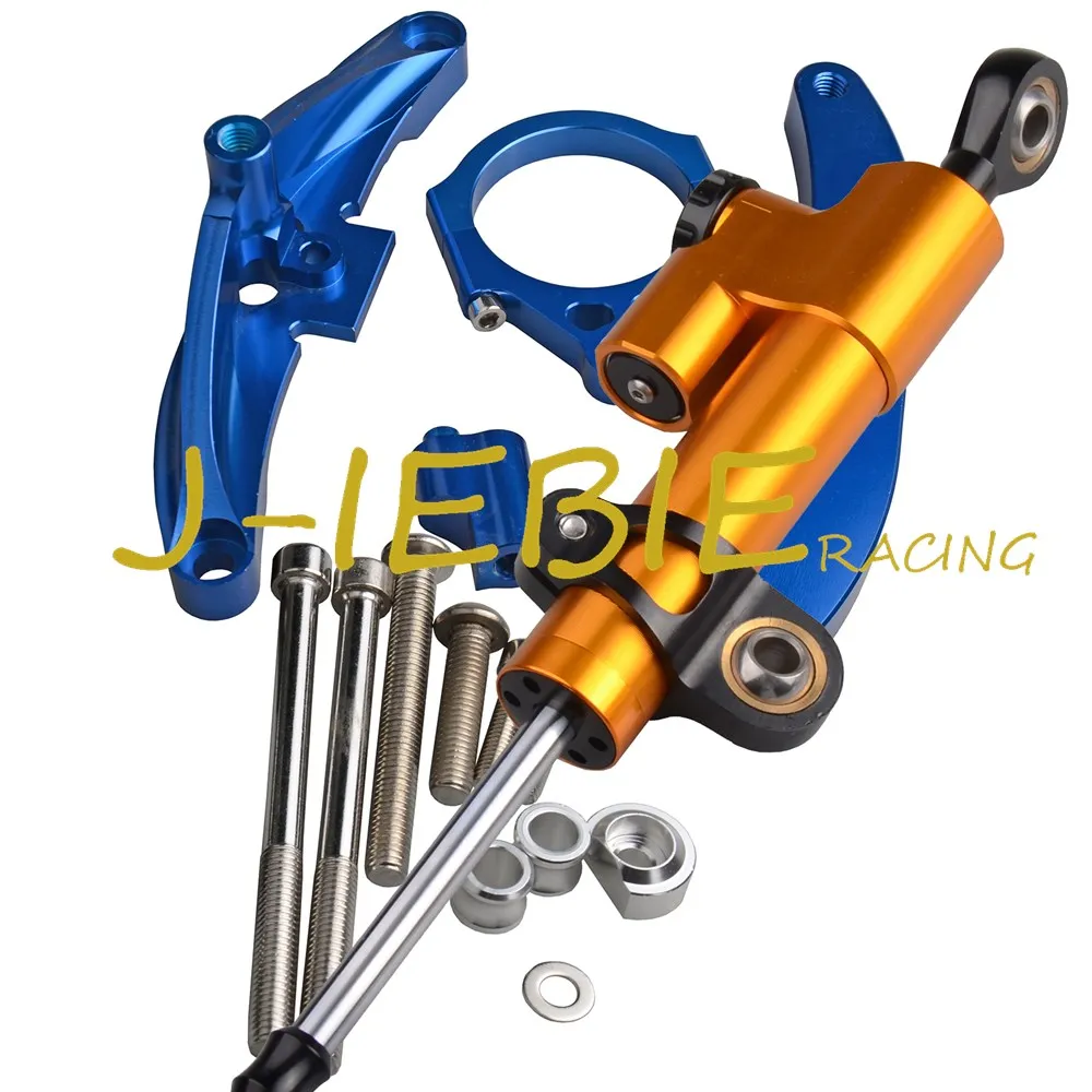 CNC Steering Damper Stabilizer and Blue Bracket Mounting For Yamaha FZ1 FAZER 2006-2015 2007 2008 2009 2010 2011 2012 2013 2014