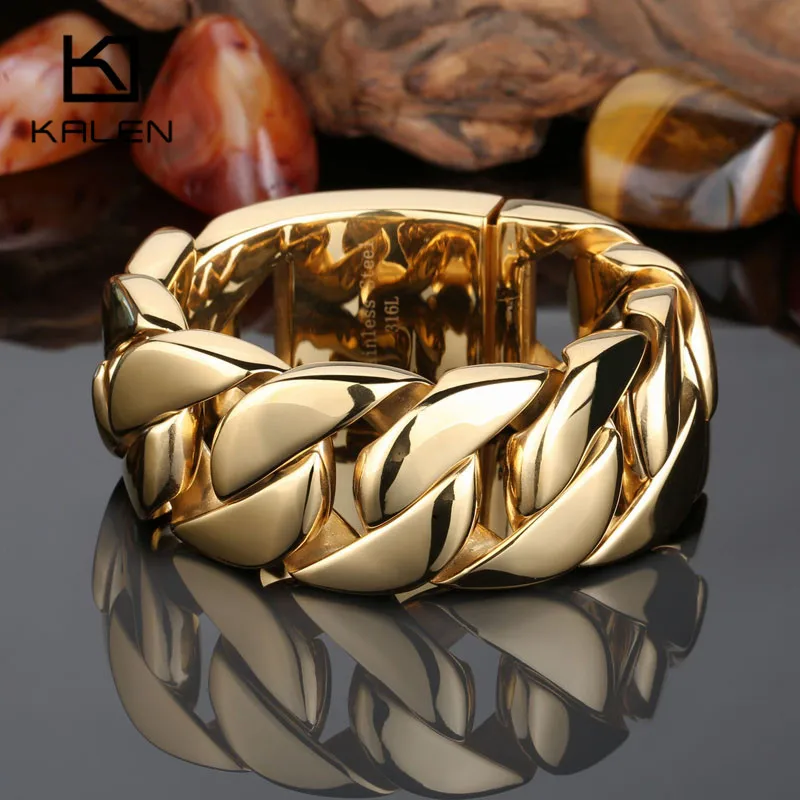 KALEN 316 Stainless Steel Italy Gold Color Bracelet Bangle Men's Heavy Chunky Link Chain Bracelet Fashion Jewelry Gifts