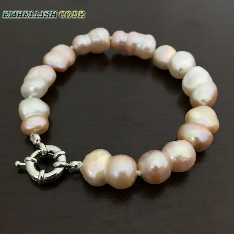 selling well bracelet Baroque style Irregular Peanut shape light pink real freshwater pearl bangle make knots white fine jewelry