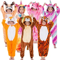 Dzieci jednorożec tygrys lew Fox Sika Deer Kigurumi dzieci Onesies piżamy Cosplay kostium na Halloween karnawał Party