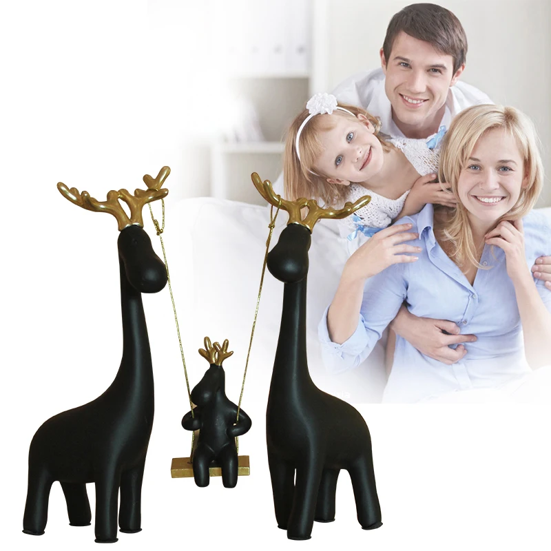 Europe Resin A family of four swing deer table home decoration crafts  Animals figurine halloween cabochon New house gifts