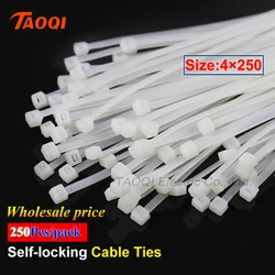 250Pcs/pack 4*250mm Nylon Cable Ties 2.7mm width Self-locking Plastic Nylon Fasten Wire Zip Tie wholesale price
