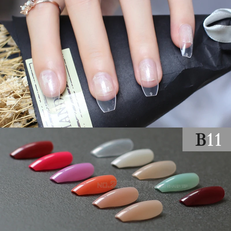 New Coffin shape False nails Transparent personality Designs 24pcs Full Nail Tips Ballerinas nail decorating Artificial B11