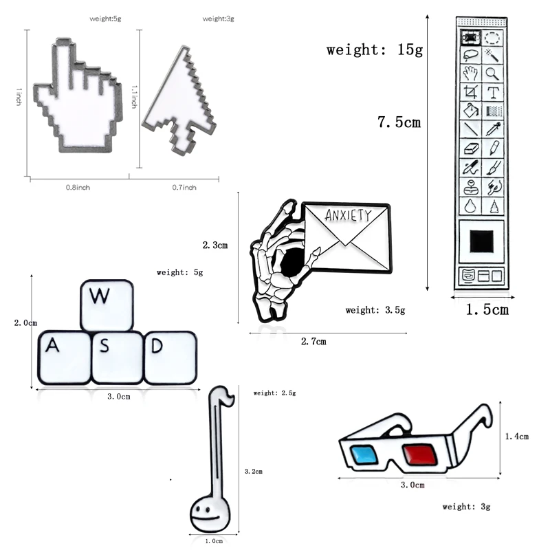 Computer Cursor Tool Brooch Toolbar Keyboard WASD Arrow Palm Cursor Indicator 3D Glasses Note Enamel Pin IT Worker Badge Gift