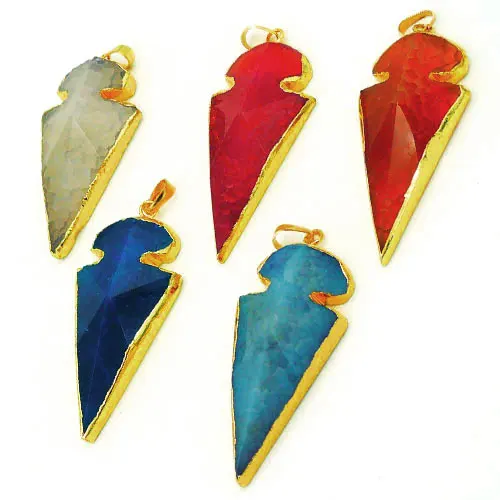 

Mixed Colors Agate Faceted Point Arrow Pendant With Side Gold-plated Approx 62*27mm