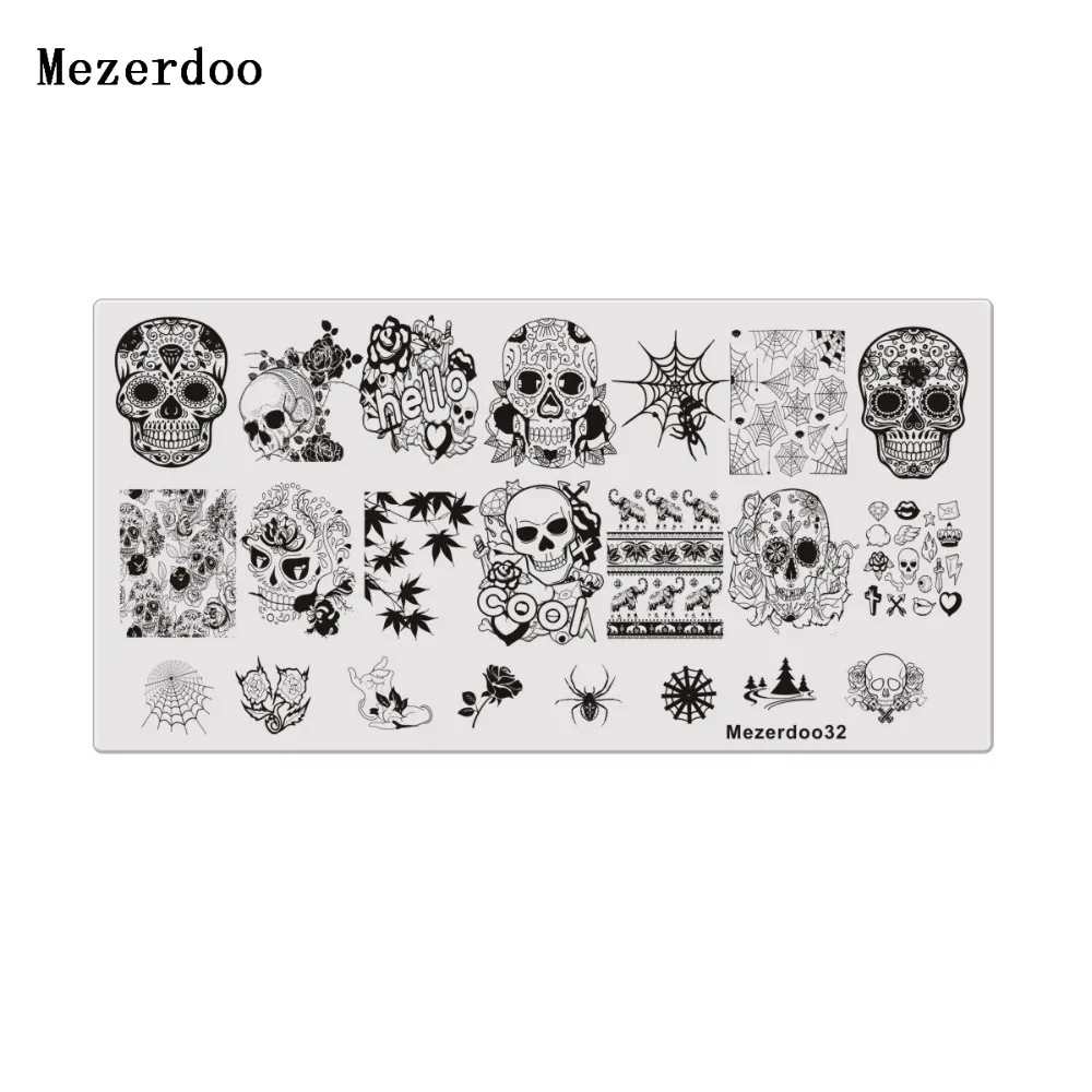 1Pcs Spider Web Nail Stamping Plate Skull Rose Pattern Rectangle Nail Art Stamp Stamping Template Image Plate Stencil Mezerdoo32