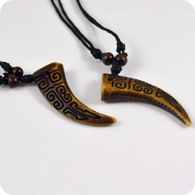Zigzag Fret Tooth Resin Pendant Necklaces Amulet Lucky Gift Cool Tribal Totem Fashion Jewelry