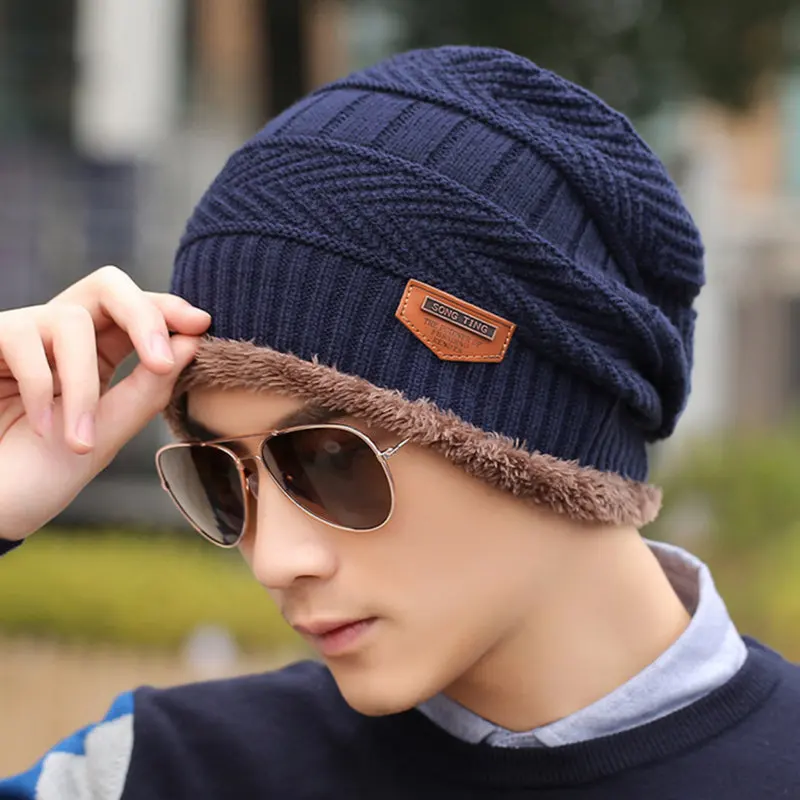 High Quality Add Wool Cotton Warm Winter Hat Knit Cap Winter Hats For Men Women Knitted Hat Fur Beanies Knit Hat Skullies