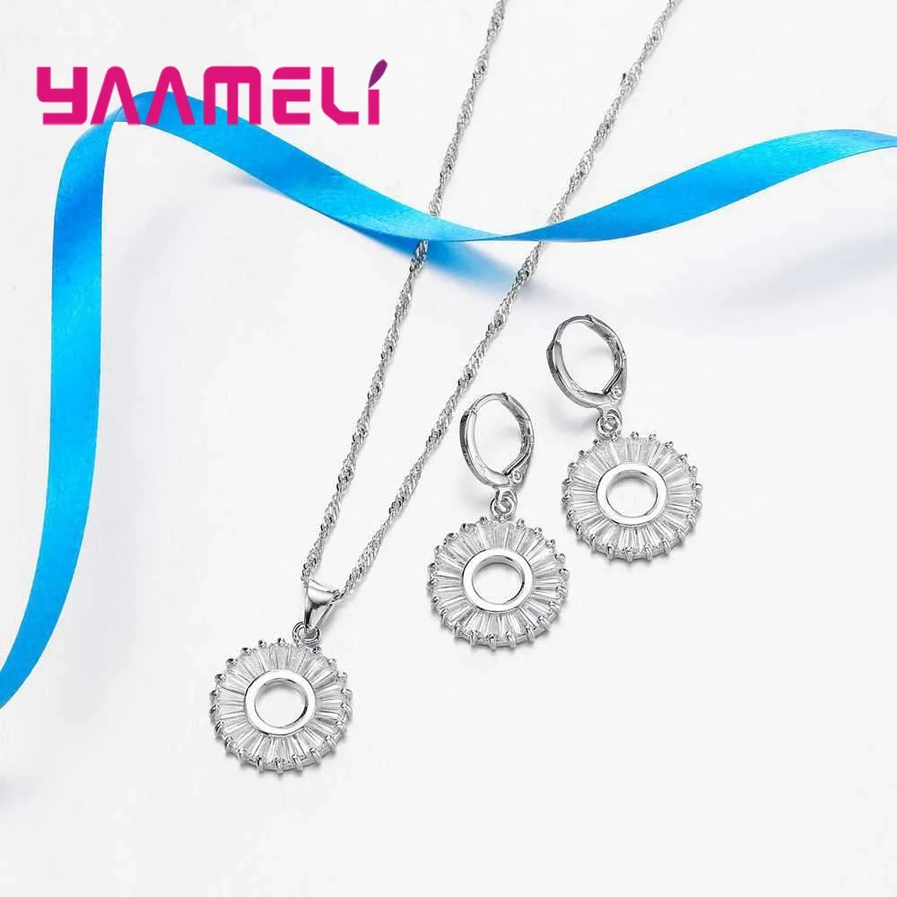 Popular 925 Sterling Silver AAA Cubic Zircon Bridal Wedding Jewelry Sets Fashion Women Austrian Crystal Necklace Earring image 3