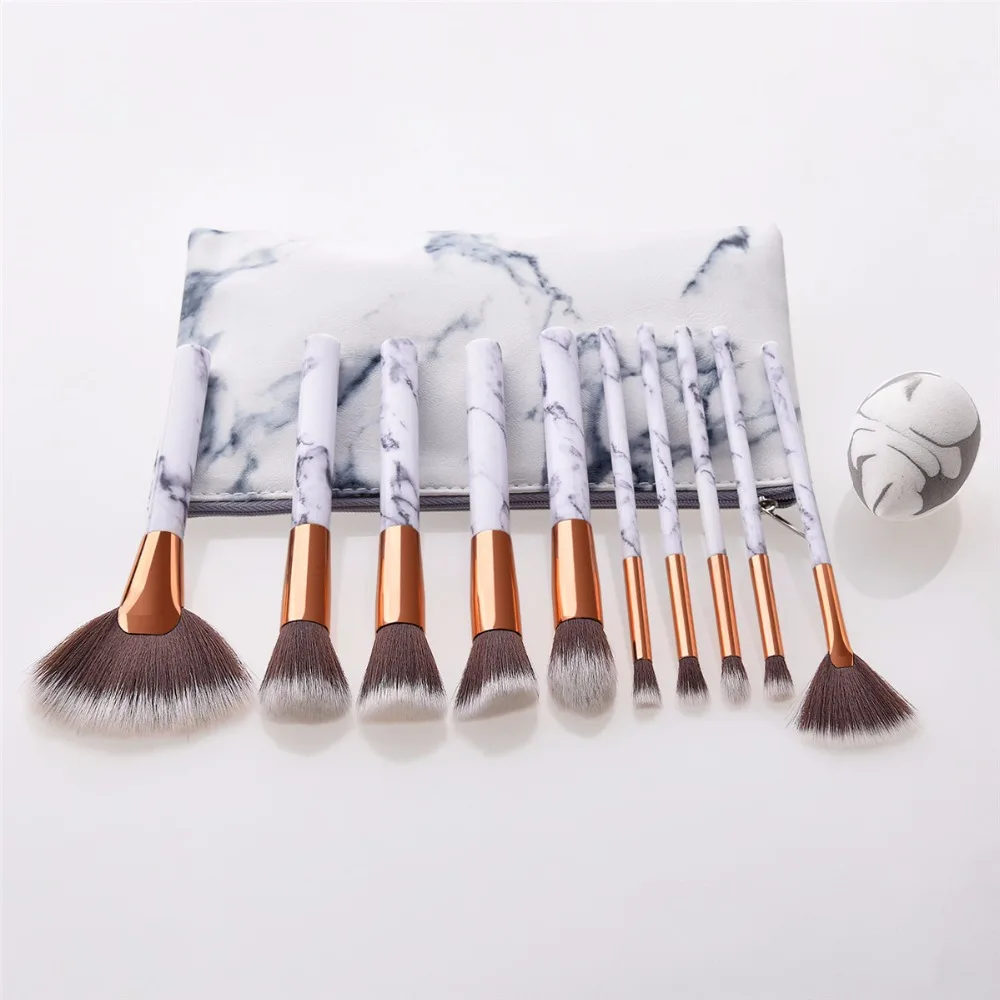 ENNKE – ensemble de pinceaux de maquillage avec sac, 10 pièces + une bouffée de poudre anti-cernes, outils cosmétiques