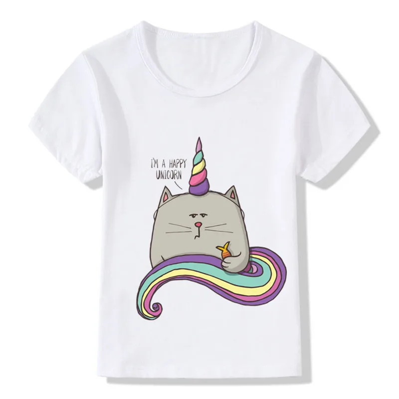 

Children Fashion Cute Cat Unicorn Design Funny T-Shirt Kids Baby Harajuku Cartoon Clothes Boys Girls Summer Tops Tees,HKP5075