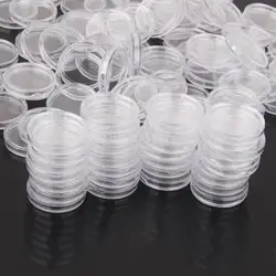 200pcs 32mm Clear Round Cases Coin Storage Capsules Holder Plastic Round Box