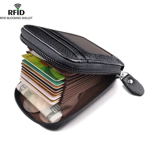 1Pcs Mini Men's Fashion Wallet Purse Pouch Case Genuine Leather Credit Card Holder RFID Blocking Zipper Thin Clutch Holder Bags