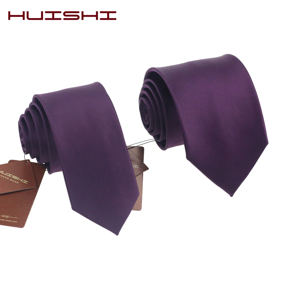 HUISHI Fashion Slim Tie Dark Purple Solid Plain Skinny Narrow Tie Men Waterproof Jacquard Woven Neckties For Men Casual Ties