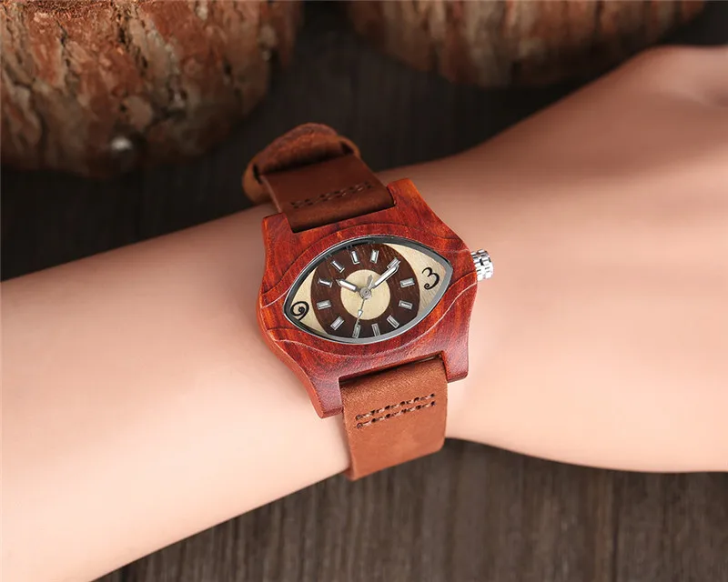 Turkish Evil Eye Bracelets Wooden Watches Women Female Genuine Leather Ethnic Vintage Quartz Watch Woman Men Bamboo Wristwatches