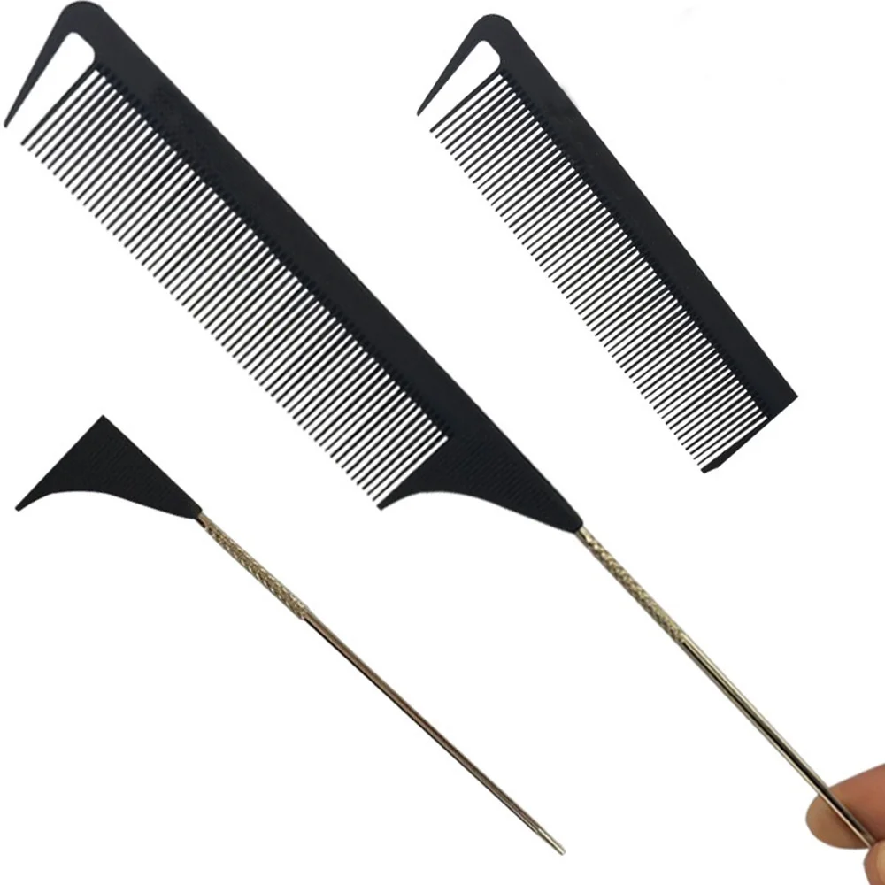 Hot Fashion Black Fine-tooth Comb Metal Pin Anti-static Hair Style Rat Tail Comb 220x28x4mm Hair Styling Beauty Tools