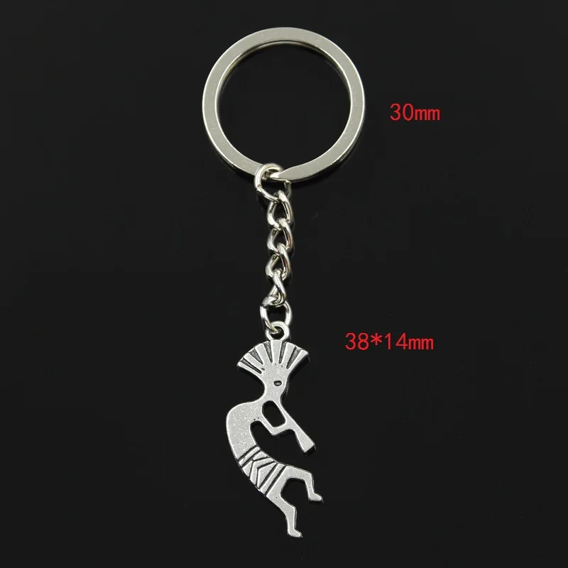 Fashion 30mm Key Ring Metal Key Chain Keychain Jewelry Antique Silver Color Plated Native Kokopelli 38x14mm Pendant