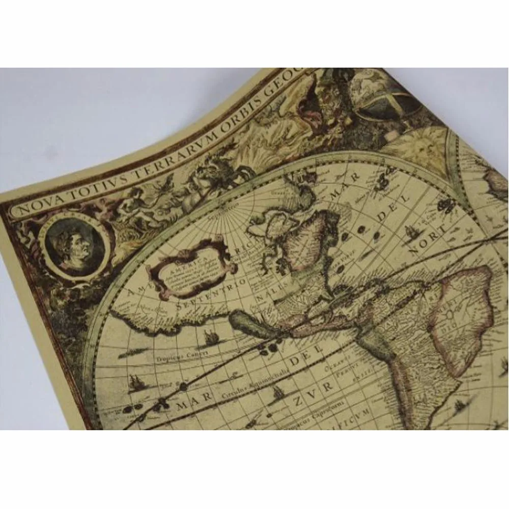 1 Pc of Classic Retro Kraft-Paper Sailing Voyage Nautical-Chart World Map for School and Office