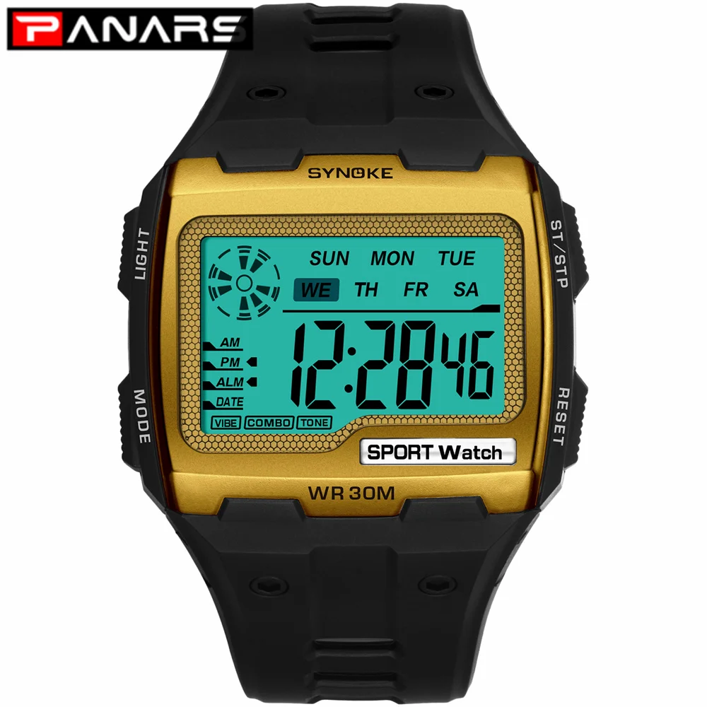 PANARS Digital Watches Big Square Dial Alarm Week Resistant Chronograph Multi-function Digital Sport Watch New Arrival Men Women