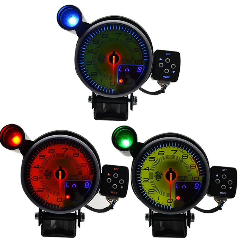 95MM Tachometer RPM Gauge Stepper motor Three Led Color Display With Shift Light